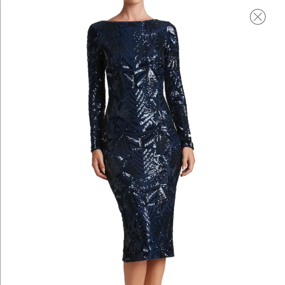 Dress the Population - Navy Emery Long Sleeve Sequin Cocktail Dress XL